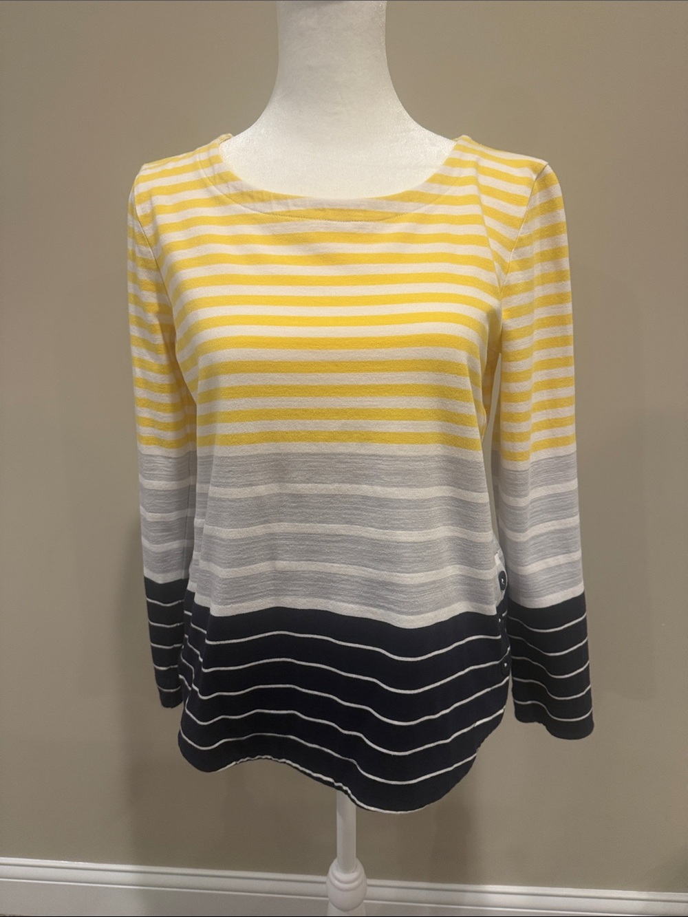 Striped Boatneck Knit Top in Yellow, White & Navy - Women